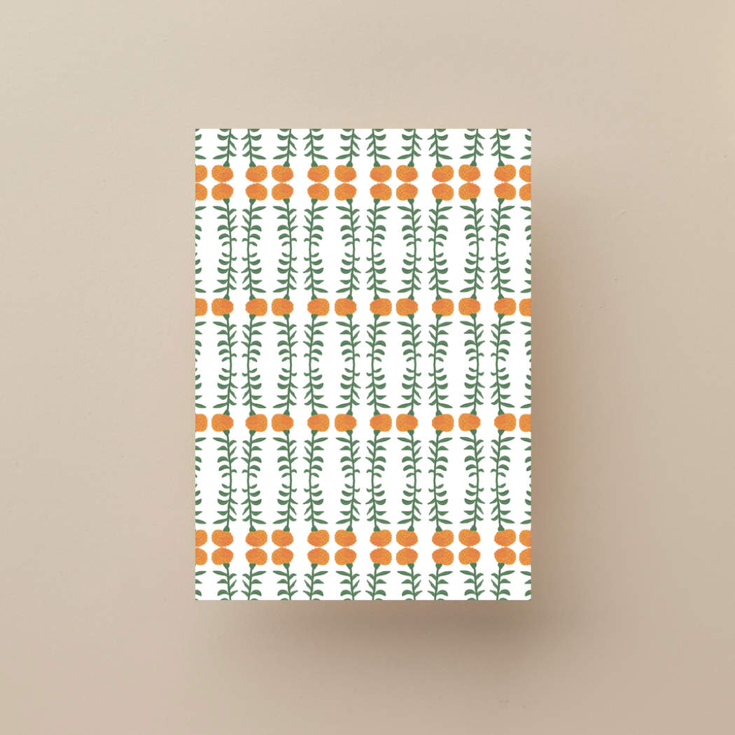 Marigold Print No 1 Greeting Card – Handcrafted Floral Art Card – Perfect for Framing – A2 Stationery – Floral Collection