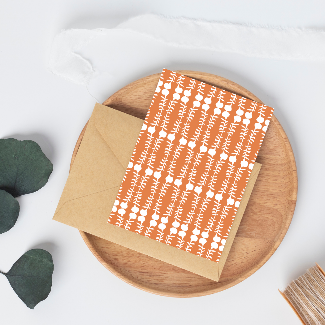Marigold Print No 3 Greeting Card – Handcrafted Floral Art Card – Perfect for Framing – A2 Stationery – Floral Collection