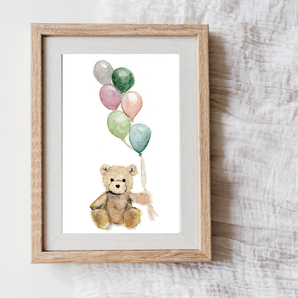 Bear with Balloons Hand-Painted Watercolor Birthday Greeting Card | Bungalow House Studio