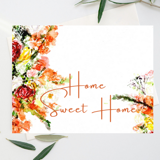 Orange Floral Beam | Home Sweet Home | Printable Card | Housewarming | Blank Digital Greeting Card | INSTANT Download