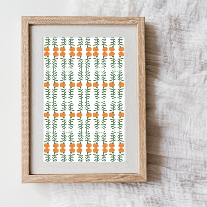 Marigold Print No 1 Greeting Card  – Handcrafted Floral Art Card – Perfect for Framing – A2 Stationery – Floral Collection