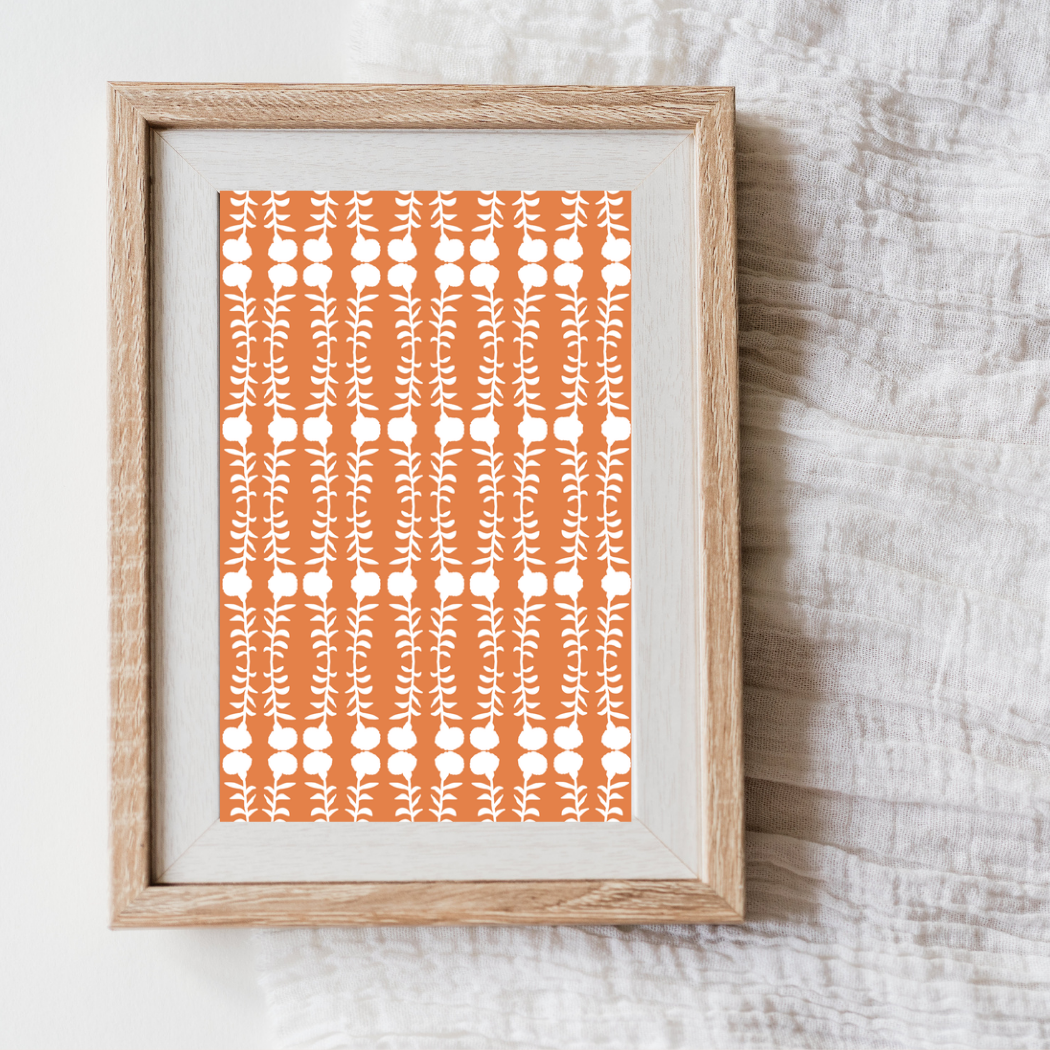 Marigold Print No 3 Greeting Card  – Handcrafted Floral Art Card – Perfect for Framing – A2 Stationery – Floral Collection