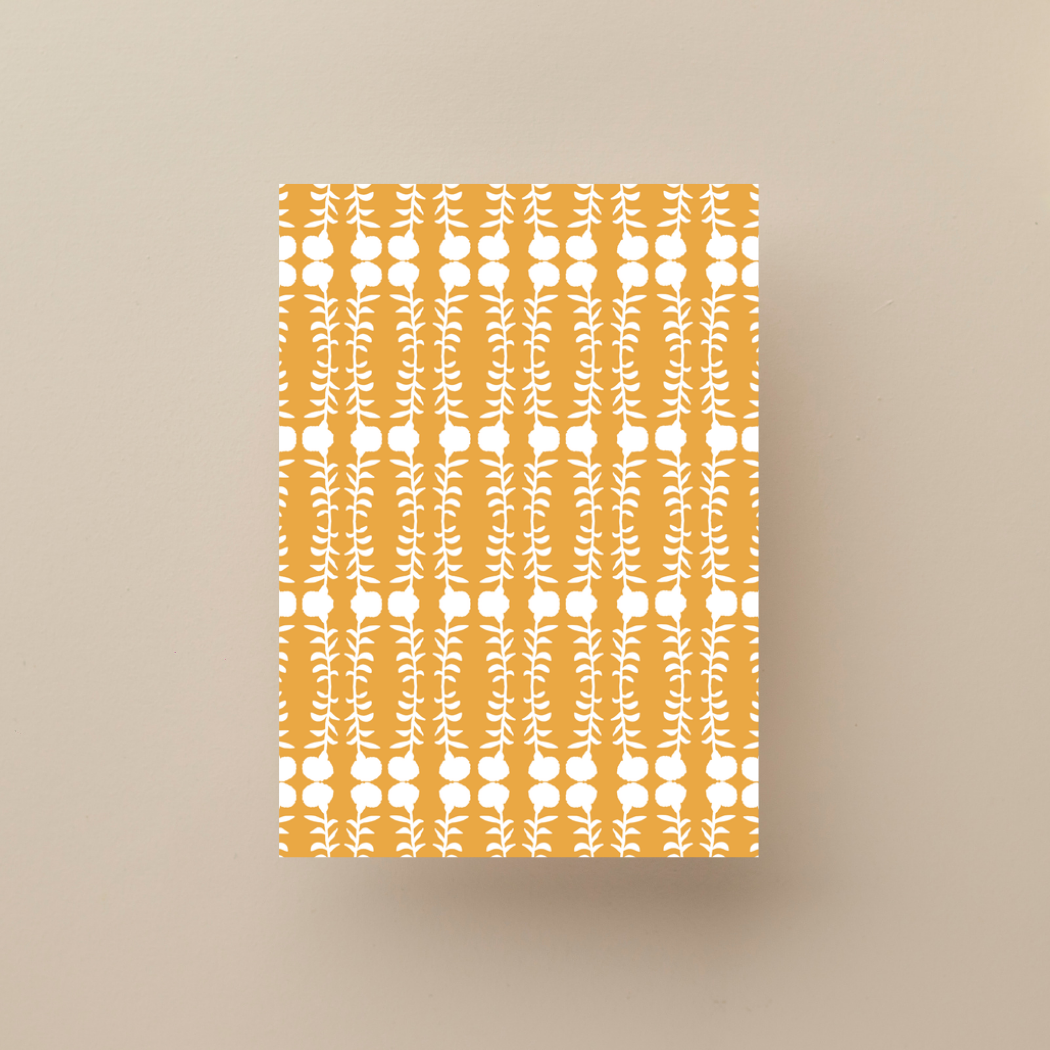Marigold Print No 4 Greeting Card  – Handcrafted Floral Art Card – Perfect for Framing – A2 Stationery – Floral Collection