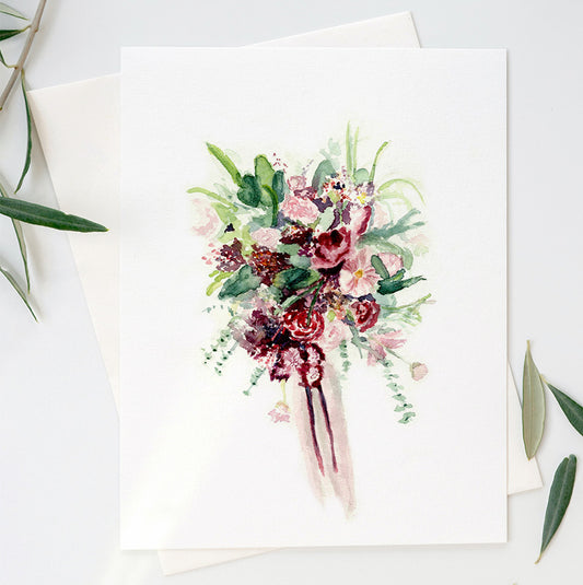 Handcrafted watercolor card with plum floral design for sending appreciation