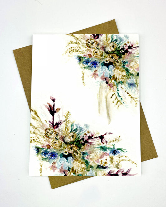 Handcrafted watercolor card with preserved bouquet design