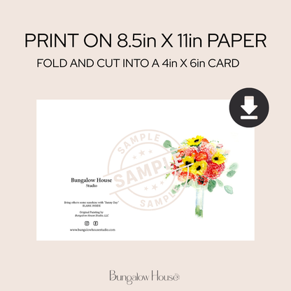 Sunny Day Bouquet | Watercolor Printable Card | Hand Painted Design | Blank Digital Greeting Card | INSTANT Download
