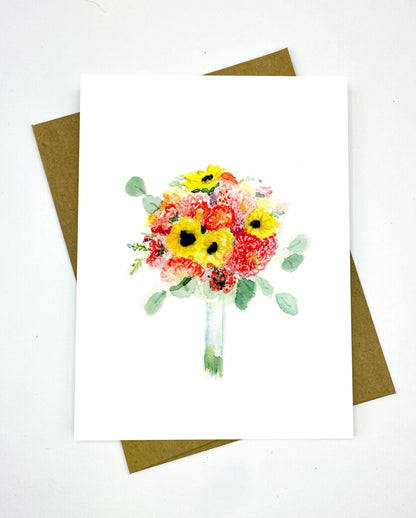 Sunny Day Bouquet | Watercolor Printable Card | Hand Painted Design | Blank Digital Greeting Card | INSTANT Download