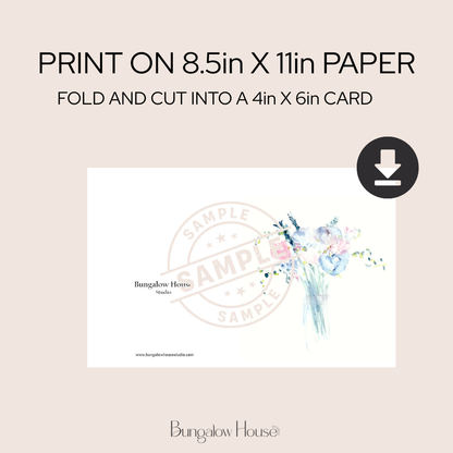 Abstract Bouquet | Watercolor Printable Card | Hand Painted Design | Blank Digital Greeting Card | INSTANT Download