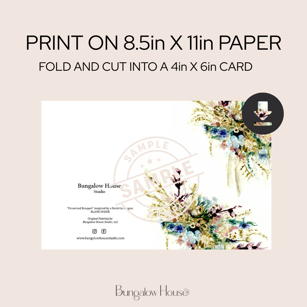 Preserved Bouquet | Watercolor Bouquet Printable Card | Hand Painted Design | Blank Digital Greeting Card | INSTANT Download