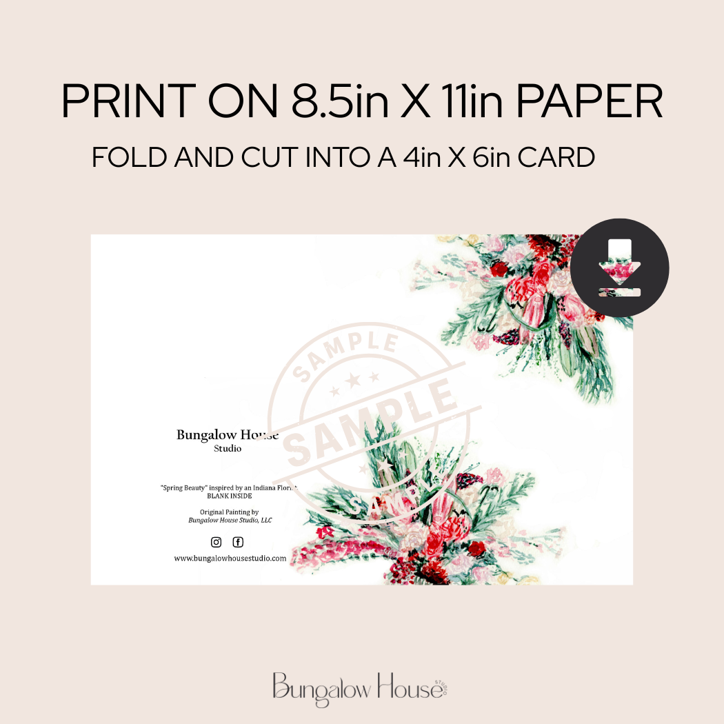 Spring Beauty Bouquet | Watercolor Printable Card | Hand Painted Design | Blank Digital Greeting Card | INSTANT Download