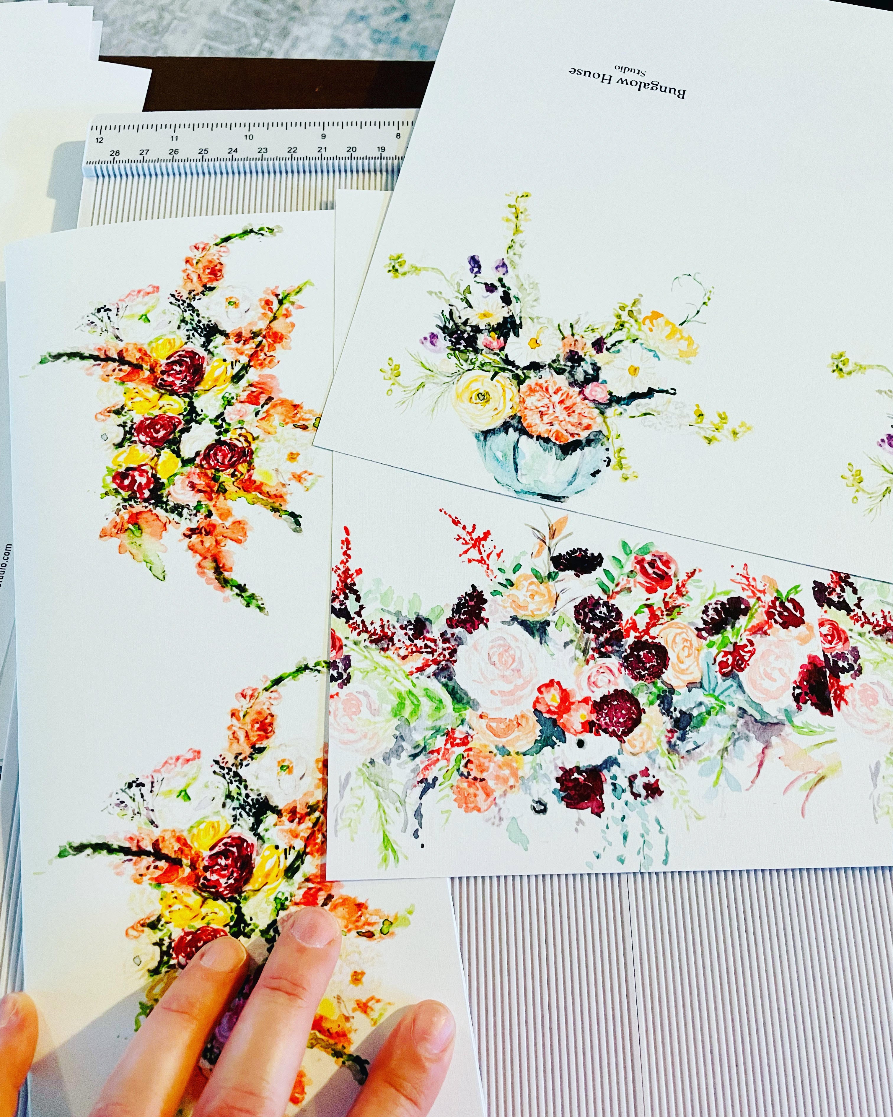 floral cards on cutting mat